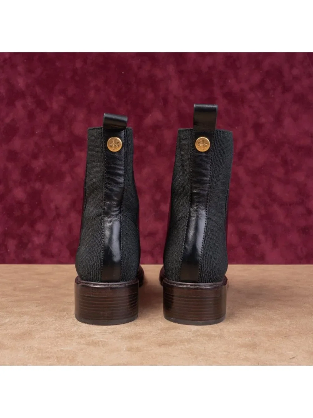Tory Burch Women Black Leather Elastic Fashion Dress Chelsea Boots sz 11